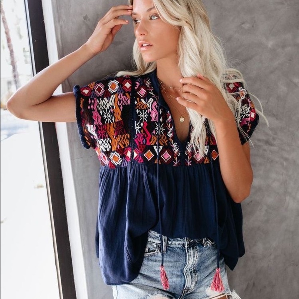 VICI - Goji Embroidered Cotton BabyDoll Top